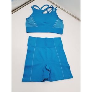 Summer Seamless Yoga Set 2 Pieces Blue Orange Crop top Sport Bra Tank Shorts SM